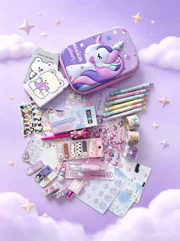 BOX-E Back to School Big Gift Pack | Pretty Pencil Case + Full Stationery